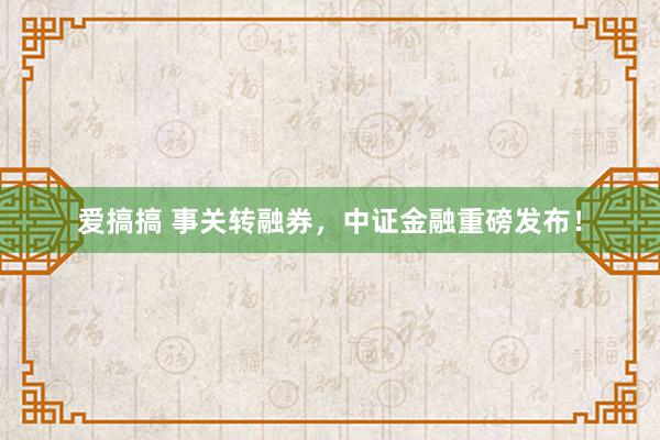 爱搞搞 事关转融券，中证金融重磅发布！