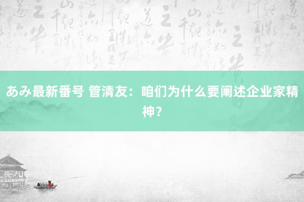 あみ最新番号 管清友：咱们为什么要阐述企业家精神？